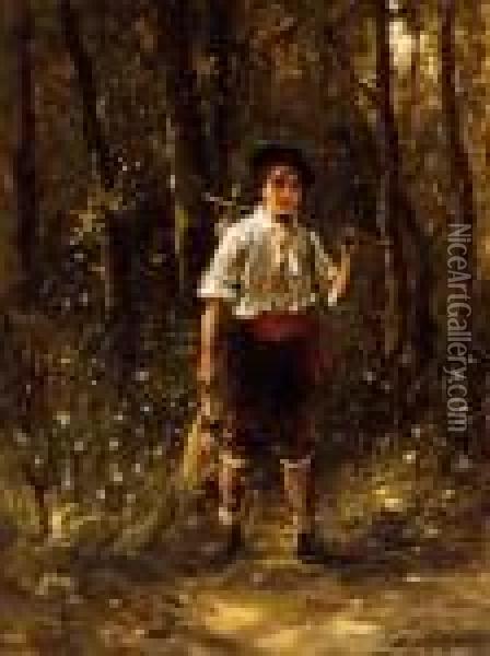 Little Boy In The Wood Oil Painting - Lajos Bruck