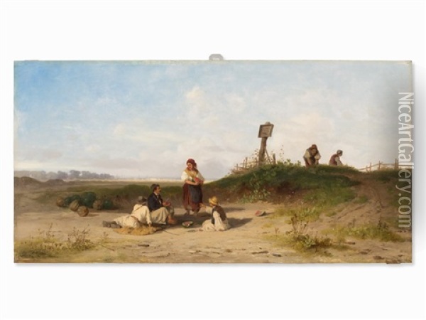 Vast Landscape With Figures Oil Painting - Pal (Paul) Boehm