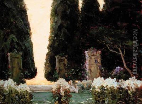 Garden Of The Lilacs Oil Painting - Thomas E. Mostyn
