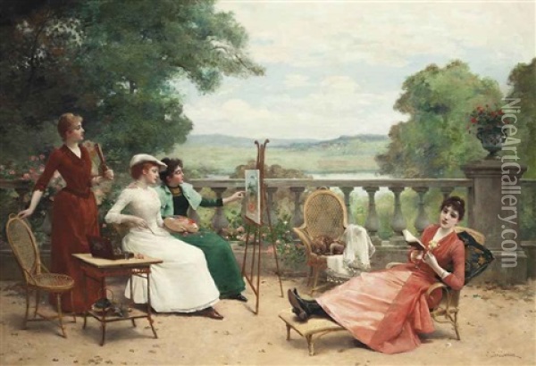 The Art Lesson Oil Painting - Jules Frederic Ballavoine