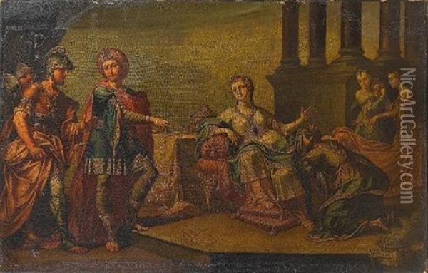 Sextus Tarquinus Disturbing Lucretia And Her Maidens (?) Oil Painting - Francesco Salvator Fontebasso