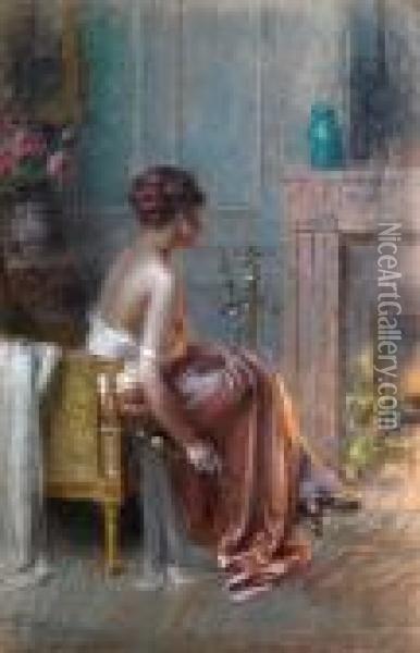 Junge Dame Am Kaminfeuer Oil Painting - Delphin Enjolras