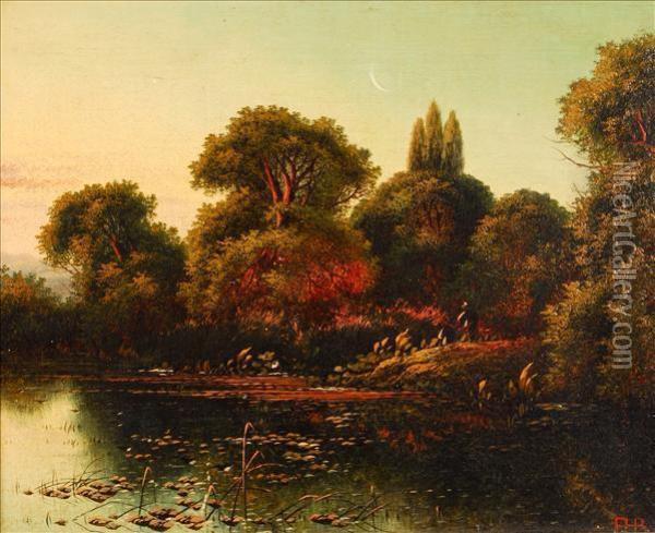 Lake Scene Oil Painting - Edwin H., Boddington Jnr.
