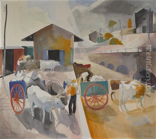 Loading Ox Carts Oil Painting - Karoly Patko