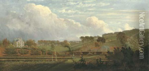 A Kitchen Garden Traditionally 
Identified As In Hampstead, A House And Outbuildings Beyond Oil Painting - William Tomkins