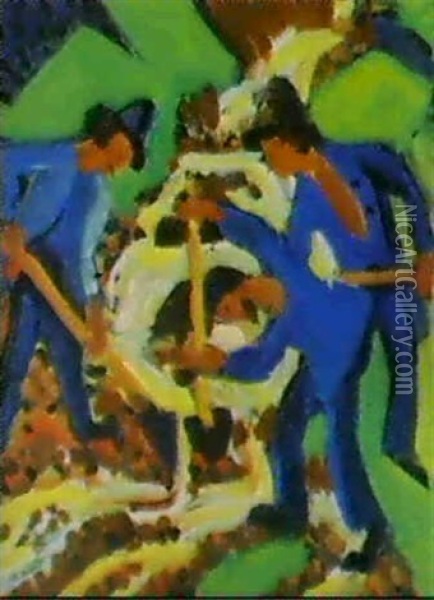 Bauern Mit Schaufeln Am Bergbach Oil Painting - Ernst Ludwig Kirchner