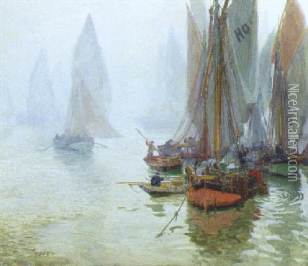 Boats In A Harbor Oil Painting - Paul Jobert