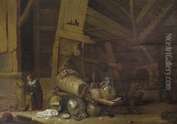 Stallinterieur Oil Painting - Cornelis Saftleven