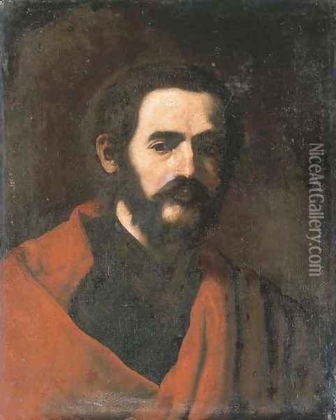 Portrait of a bearded man, bust-length, in a red cloak Oil Painting - Jusepe de Ribera