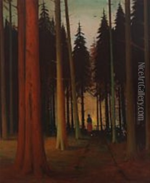 Walking Woman In Forrest Oil Painting - Jeppe Madsen Ohlsen
