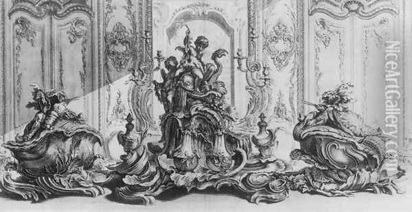 Design for a Large Centrepiece and Two Terrines in Silver 1735 Oil Painting - Gabriel Huquier