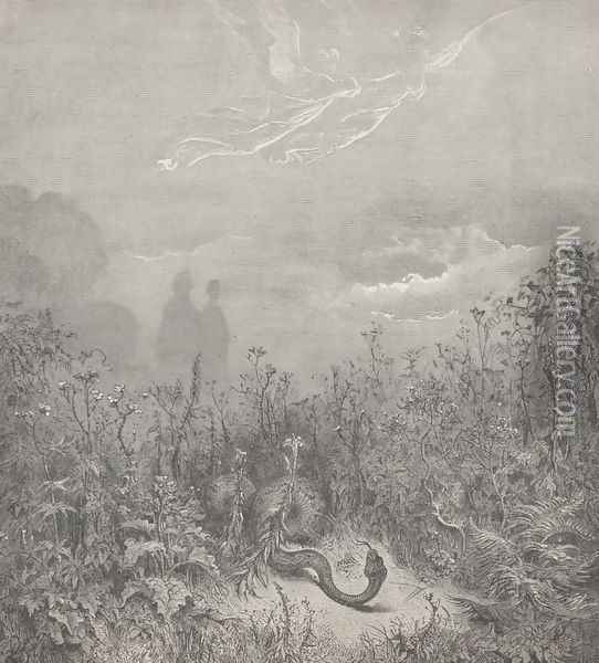 The serpent fled; (Canto VIII., line 116) Oil Painting - Gustave Dore