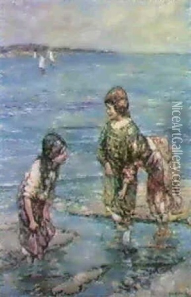 Playing In The Shallows Oil Painting - Edward Atkinson Hornel