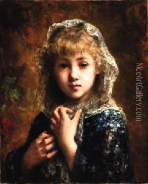 A Young Beauty Oil Painting - Alexei Alexeivich Harlamoff