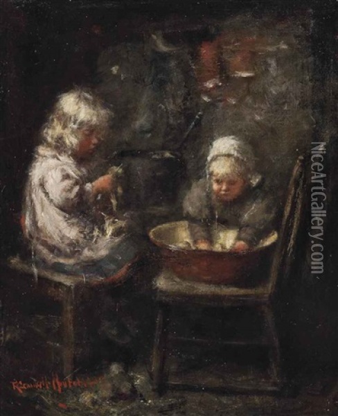 Helping In The Kitchen Oil Painting - Robert Gemmell Hutchison