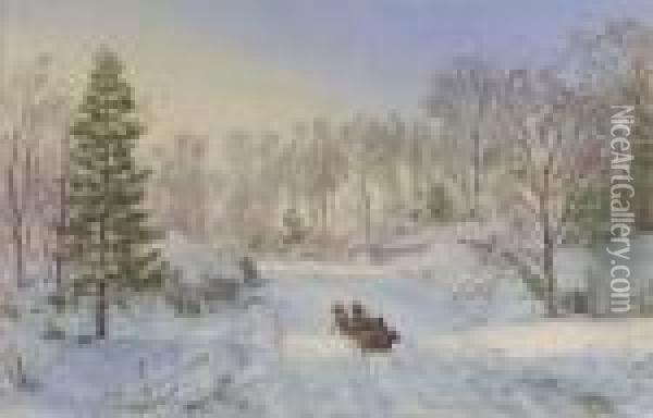Evening Sleigh Ride, Ravensdale Road, Hastings-on-hudson, New York Oil Painting - Jasper Francis Cropsey
