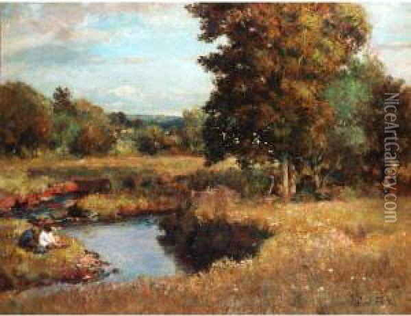 Boys On The River Bank Oil Painting - Charles James Fox