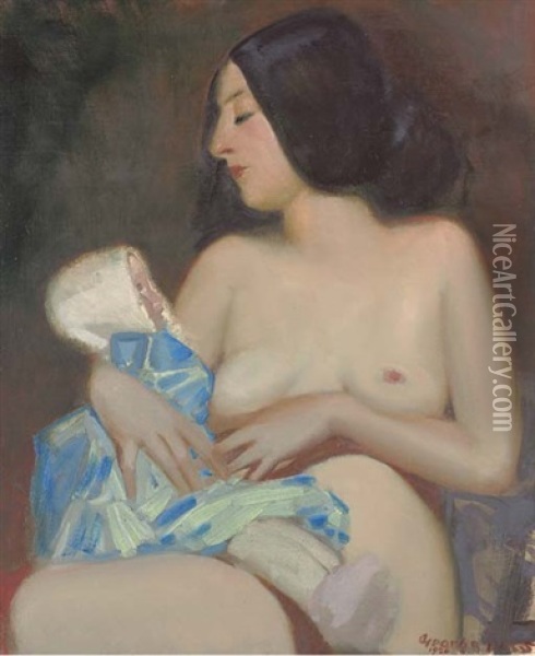 Woman And Doll Oil Painting - George Benjamin Luks