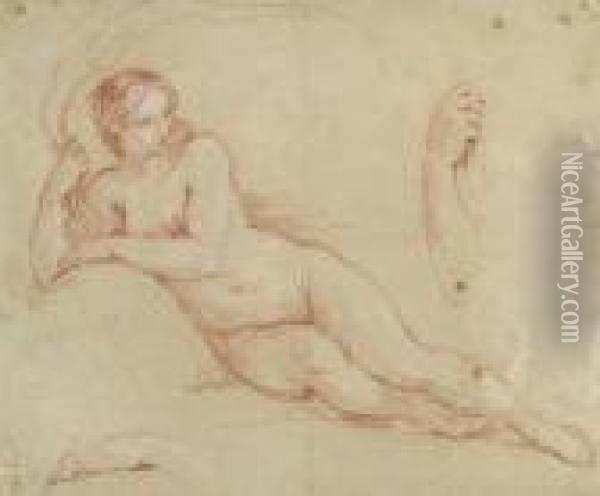 A Reclining Female Figure, With Subsidiary Studies Of Herarms Oil Painting - Charles Joseph Natoire