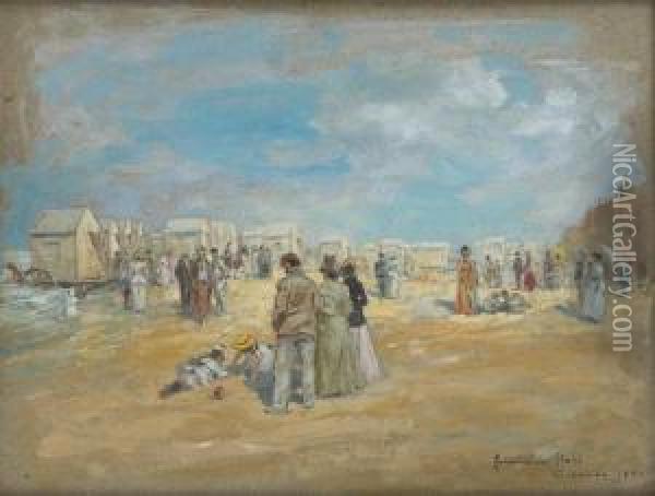 La Plage D'ostende En 1891 Oil Painting - Friedrich Stahl