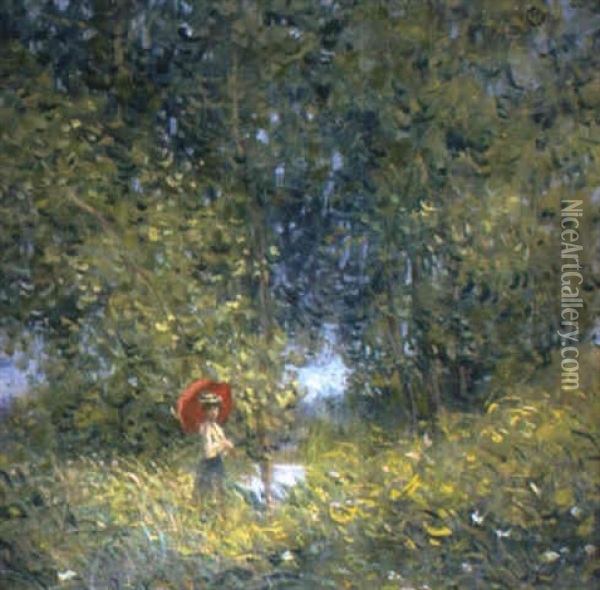 Jeune Femme A L'ombrelle Oil Painting - Leon Giran-Max