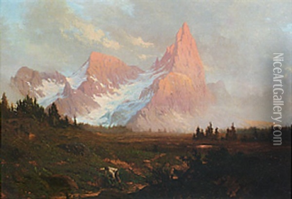 An Extensive Alpine Landscape Oil Painting - Heinrich Freiherr von Pechmann