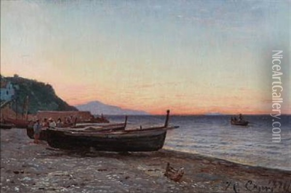Summer Evening At The Grand Marina, Capri Oil Painting - Godfred Christensen
