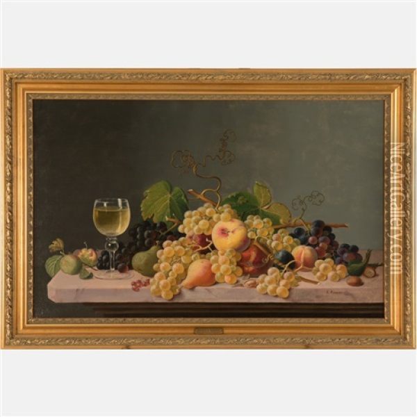 Still Life With Fruit And Wine Oil Painting - Severin Roesen