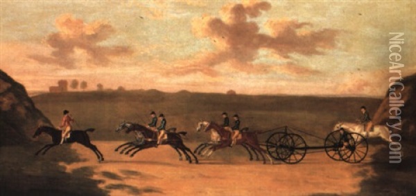 The Chaise Match, Run On Newmarket Heath, Wednesday, 29 August, 1750 Oil Painting - Francis Sartorius the Elder