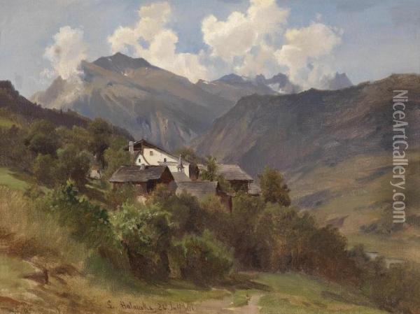 Alpine Scene Oil Painting - Ludwig Halauska