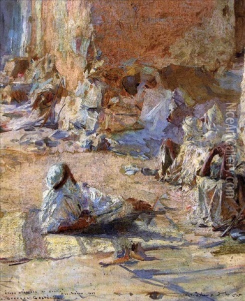 Etude D'arabes Au Soleil, Bou Saada Oil Painting - Georges Gaste