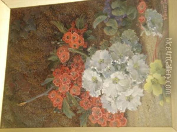 Flowers On A Mossy Bank Oil Painting - Vincent Clare
