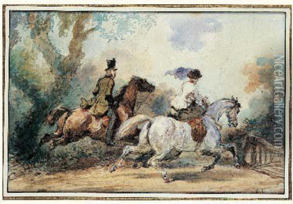 Cavalier Et Amazone Oil Painting - Eugene Louis Lami