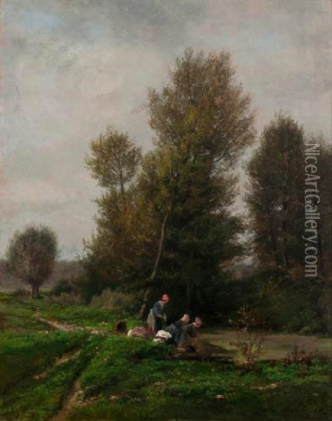 Les Lavandieres Oil Painting - Jules Charles Rozier