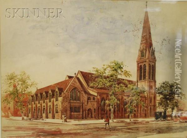 Rendering Of A Gothicrevival Church Designed By Richard Upjohn Oil Painting - Hughson Hawley