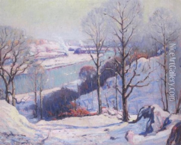 Harlem River In The Snow (no.33) Oil Painting - Robert Alexander Graham