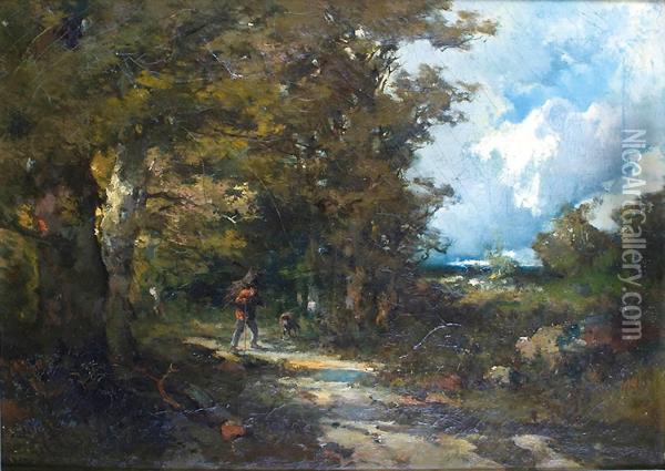 Paysan Sur Le Chemin A Loree Du Bois Oil Painting - Emile Keymeulen