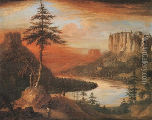 Vue De La Forteresse De Koenigstein Oil Painting - Christian Wilhelm Ernst Dietrich