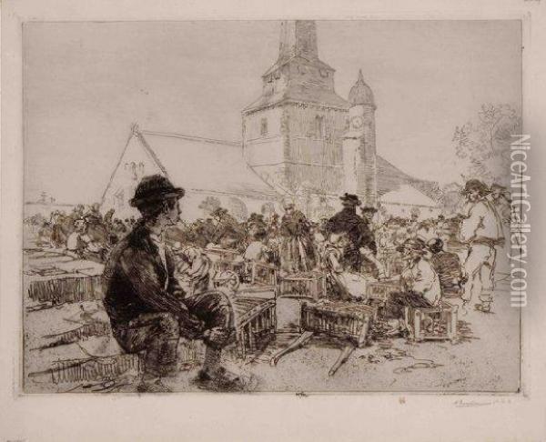 Marche A La Volaille A Saint-jean-de-monts Oil Painting - Auguste Lepere