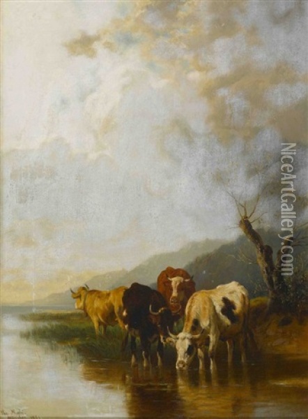 Rinder Am Seeufer Oil Painting - Christian Friedrich Mali