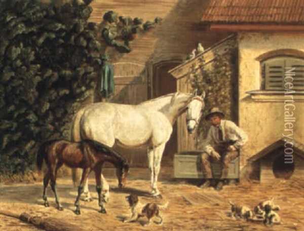 Rastender Bauer Mit Pferden Und Hunden Oil Painting - Franz Quaglio