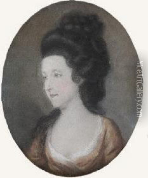 Bust Length Portrait Of A Young Lady Oil Painting - Hugh Douglas Hamilton