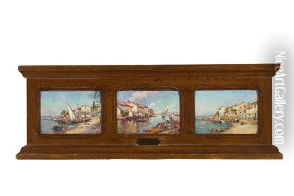 Triptychon Mit Sudlichen Uferstucken (triptych) Oil Painting - Henri Malfroy-Savigny