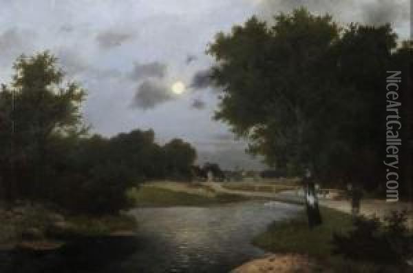 Promenade Au Clair De Lune Oil Painting - Peter Alexandrovitch Nilouss