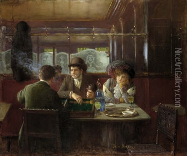 Au Cafe (die Backgammon Spieler) Oil Painting - Jean Beraud