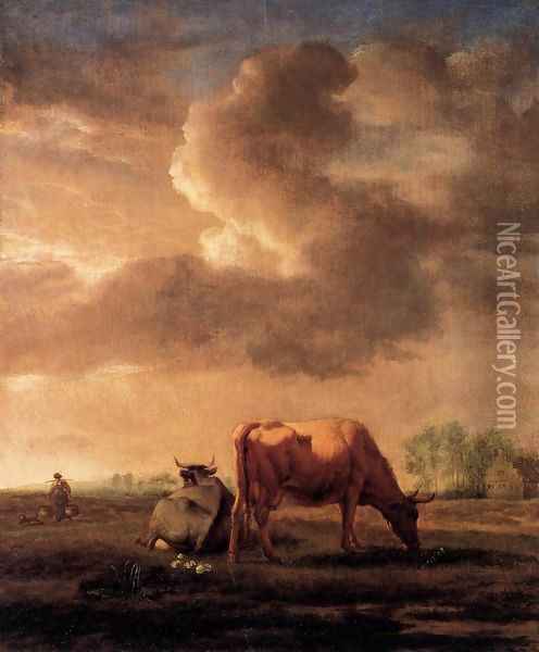 Cows on a Meadow Oil Painting - Adriaen Van De Velde