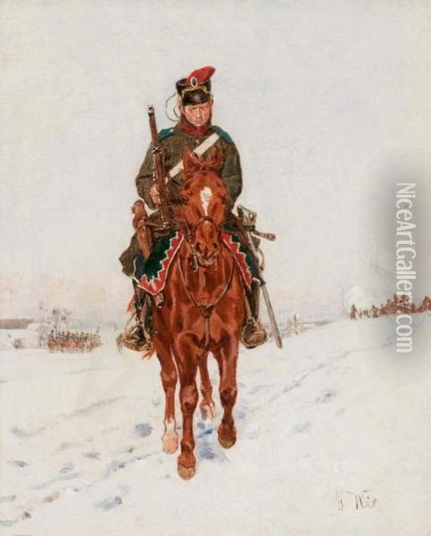 Kavalleristen In Winterlandschaft Oil Painting - Gustav Wie