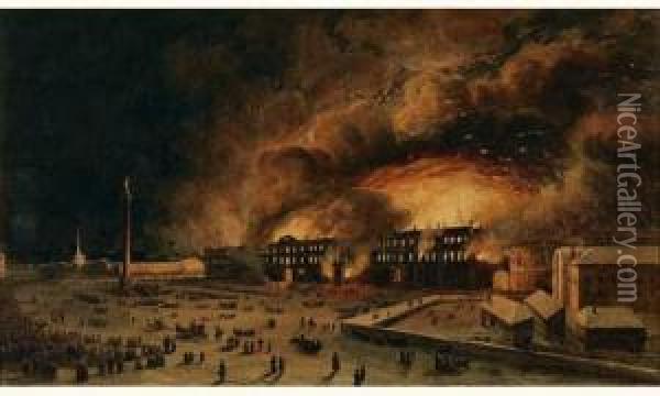 Incendie Au Palais D'hiver A Saint-petersbourg Oil Painting - Jules Vernet