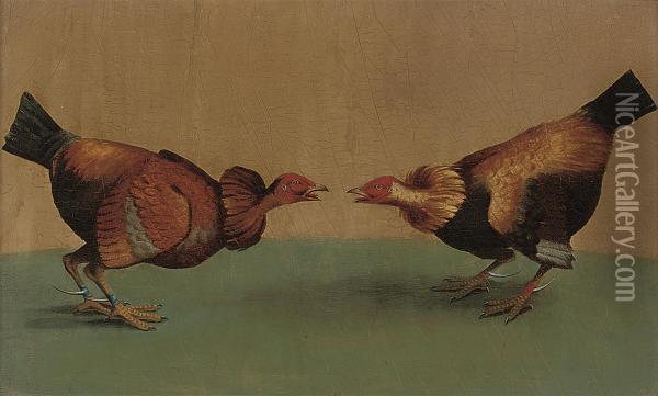 Fighting Cocks Oil Painting - Edwin, Archt. Cooper