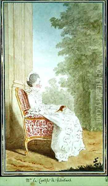 Comtesse de Valentinois 1728-1774 Oil Painting - Louis Carrogis Carmontelle